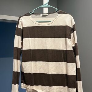 Pull&Bear brown and White Striped Long Sleeve Shirt